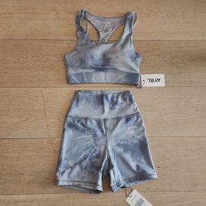 NEW AYBL Core Shorts and Sports Bra Grey Tie Dye XS XXS Workout